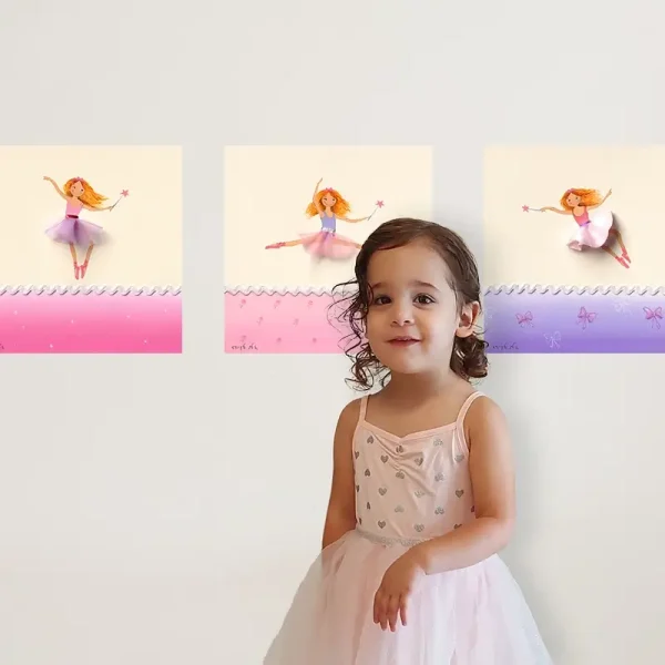שלישיית תמונות מדבקה רקדניות לחדר ילדים