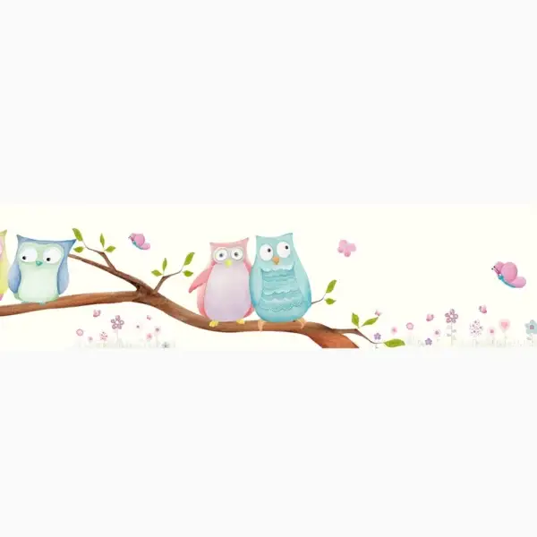 בורדר ינשופים על ענפים ברקע שמנת, מקטע ראשון